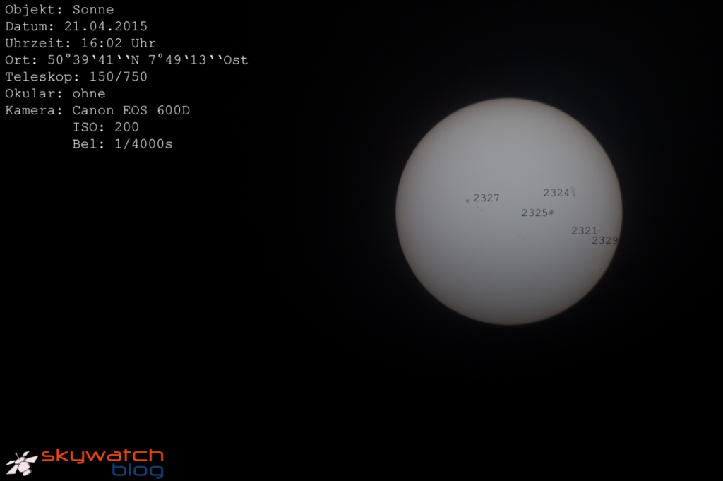Die Sonne am 21.04.2015 um 16:03 Uhr